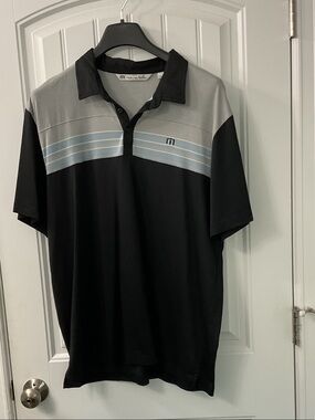 Travis Mathew Black, Gray & Light Blue Short-Sleeve Polo